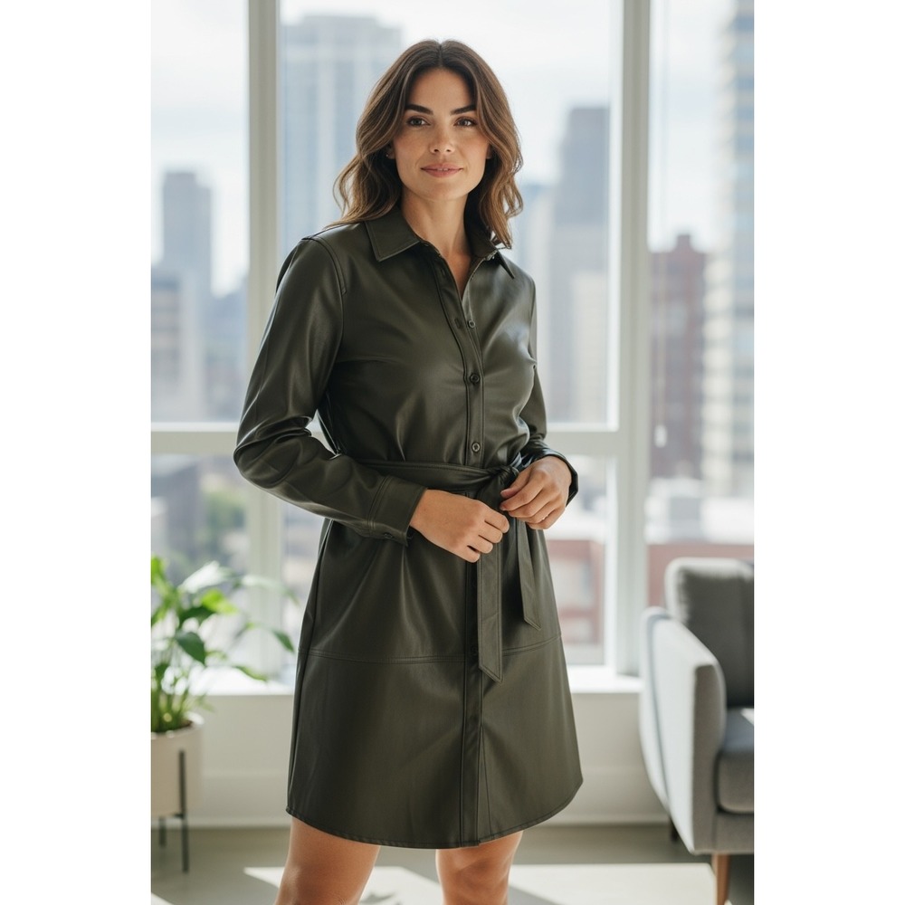 Sanctuary Olive Green Shirt Dress Sash Tie One Pocket Button‎ Down Large NWT